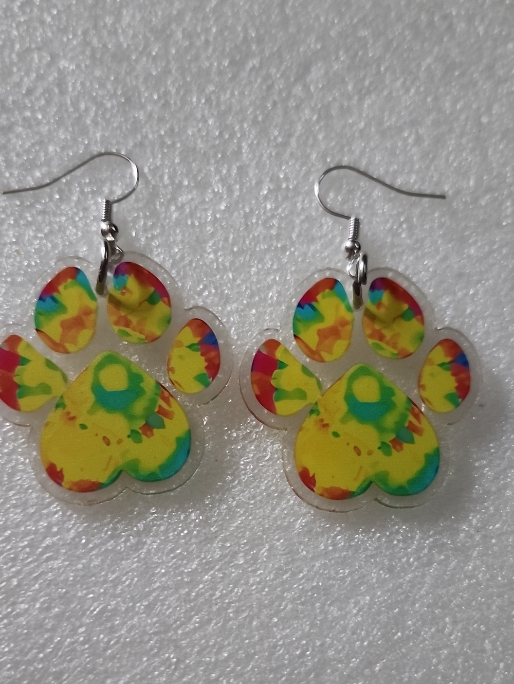 Hand Crafted Yellow Multicolor Paw Print Earrings